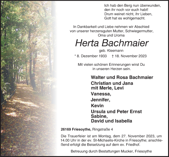 Anzeige von Herta Bachmaier von OM-Medien