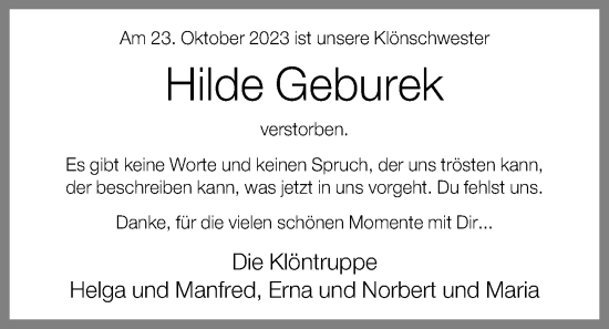 Anzeige von Hilde Geburek von OM-Medien