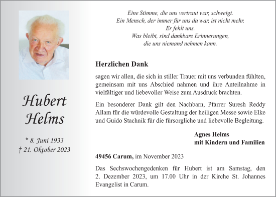 Anzeige von Hubert Helms von OM-Medien