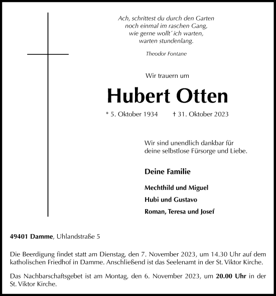 Anzeige von Hubert Otten von OM-Medien