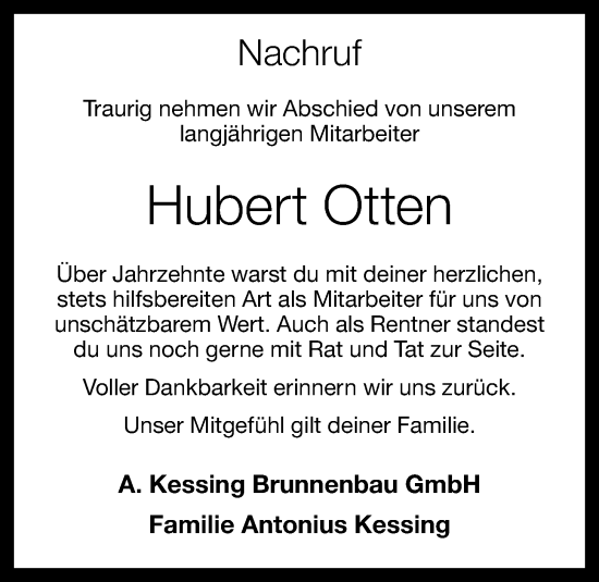Anzeige von Hubert Otten von OM-Medien