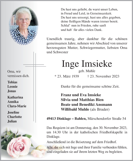 Anzeige von Inge Imsieke von OM-Medien