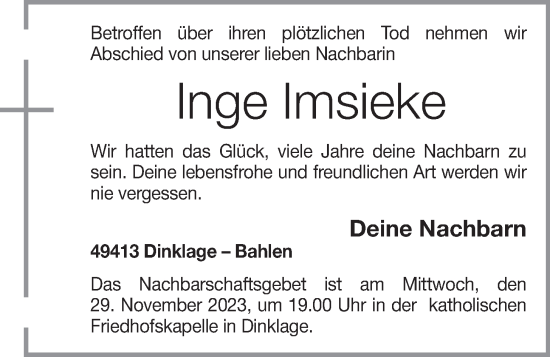 Anzeige von Inge Imsieke von OM-Medien