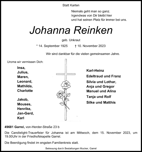 Anzeige von Johanna Reinken von OM-Medien