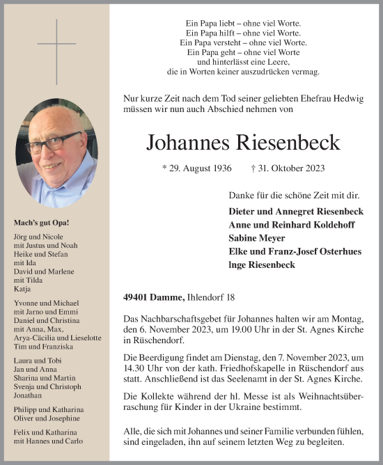 Anzeige von Johannes Riesenbeck von OM-Medien