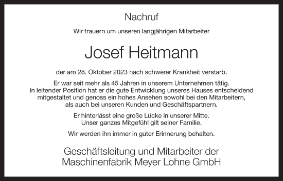 Anzeige von Josef Heitmann von OM-Medien