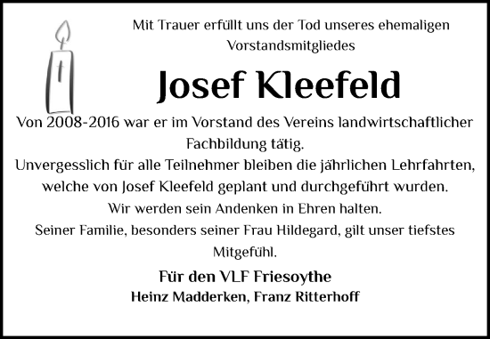 Anzeige von Josef Kleefeld von OM-Medien