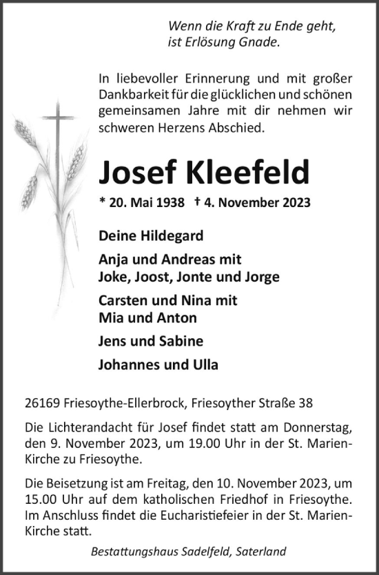 Anzeige von Josef Kleefeld von OM-Medien
