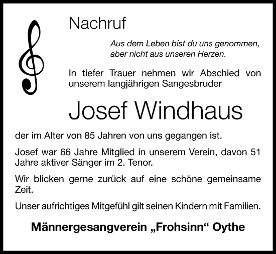 Anzeige von Josef Windhaus von OM-Medien