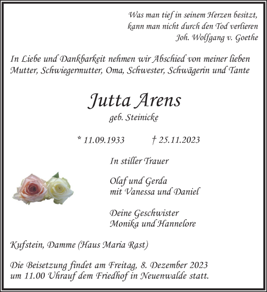 Anzeige von Jutta Arens von OM-Medien