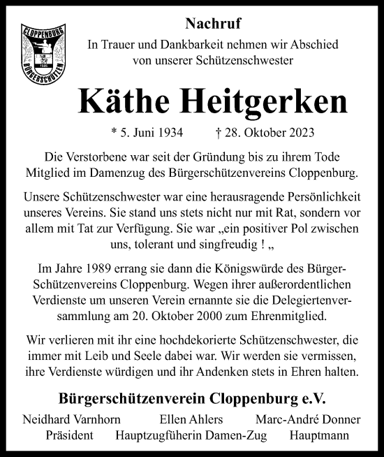 Anzeige von Käthe Heitgerken von OM-Medien