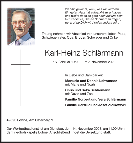 Anzeige von Karl-Heinz Schlärmann von OM-Medien