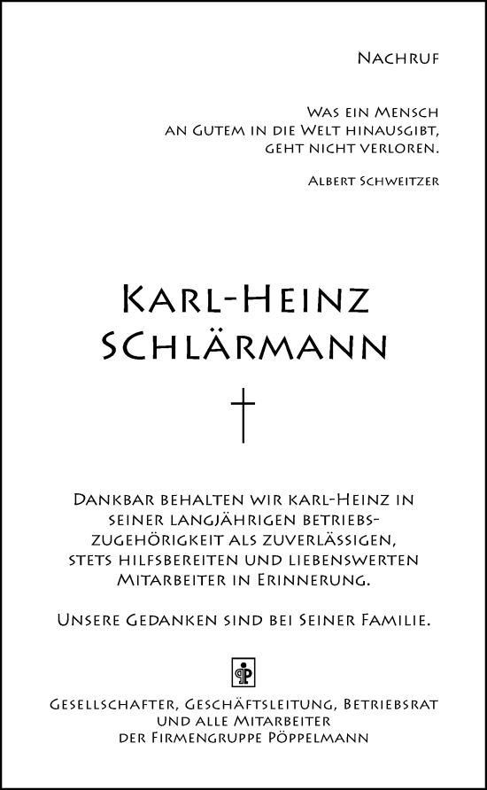 Anzeige von Karl-Heinz Schlärmann von OM-Medien