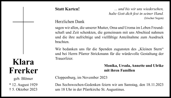 Anzeige von Klara Frerker von OM-Medien