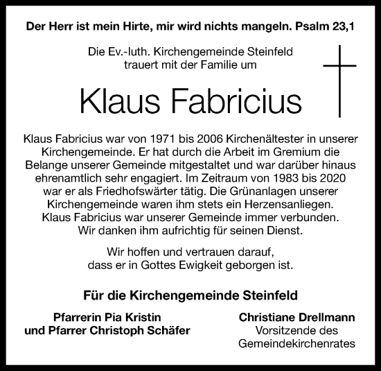 Anzeige von Klaus Fabricius von OM-Medien