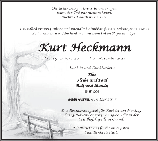 Anzeige von Kurt Heckmann von OM-Medien