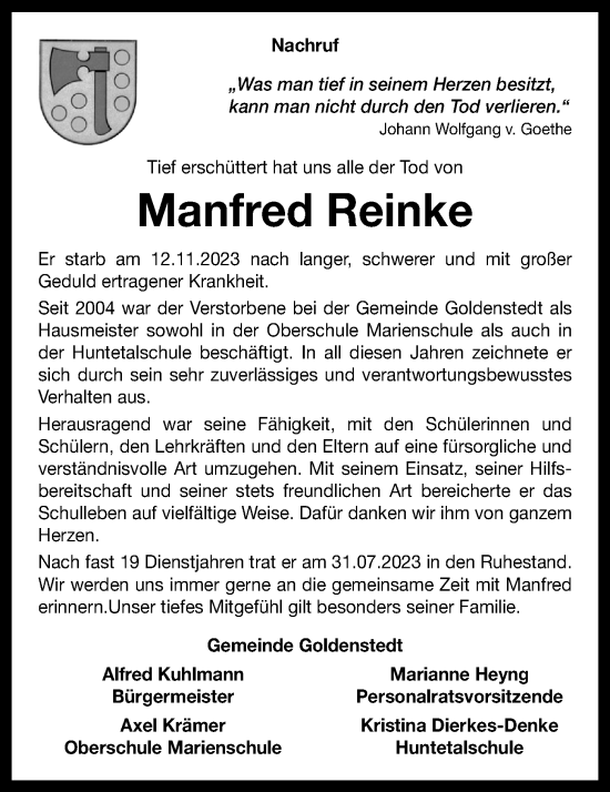 Anzeige von Manfred Reinke von OM-Medien