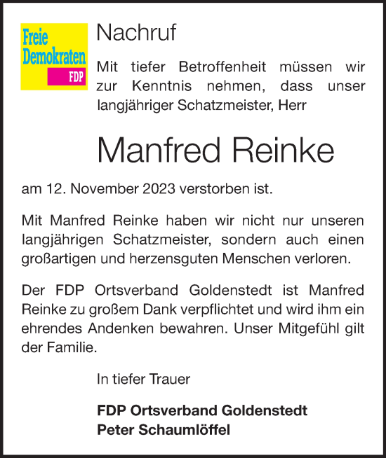 Anzeige von Manfred Reinke von OM-Medien