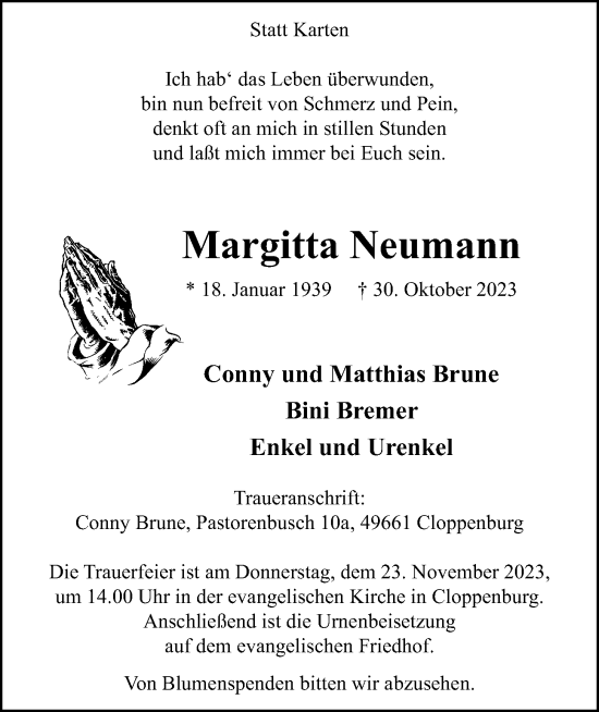 Anzeige von Margitta Neumann von OM-Medien