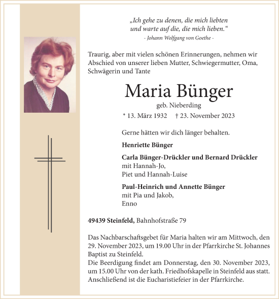Anzeige von Maria Bünger von OM-Medien