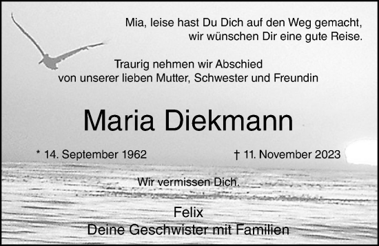 Anzeige von Maria Diekmann von OM-Medien