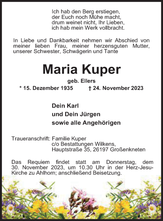 Anzeige von Maria Kuper von OM-Medien