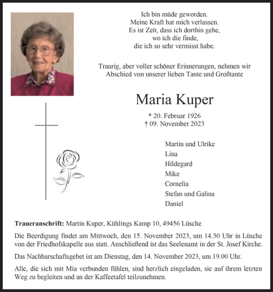 Anzeige von Maria Kuper von OM-Medien