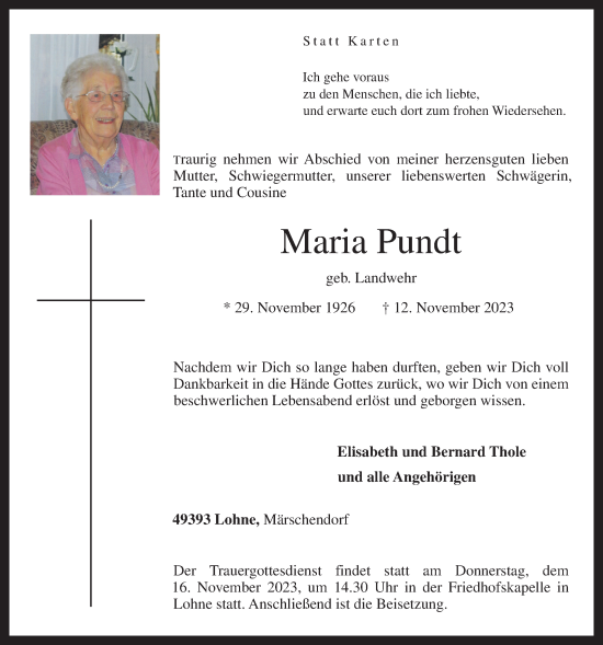 Anzeige von Maria Pundt von OM-Medien