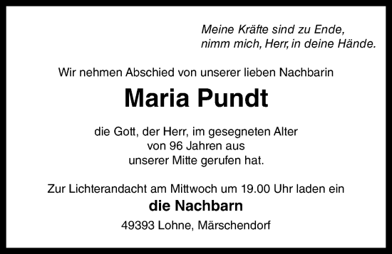 Anzeige von Maria Pundt von OM-Medien