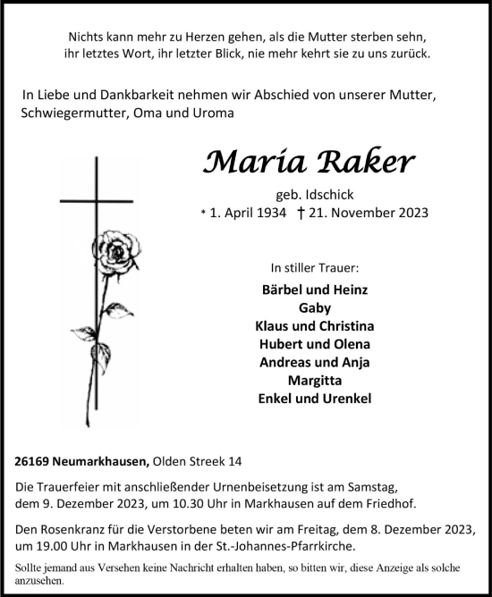 Anzeige von Maria Raker von OM-Medien