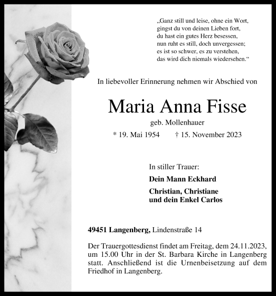 Anzeige von Maria Anna Fisse von OM-Medien