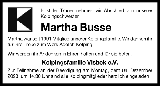 Anzeige von Martha Busse von OM-Medien