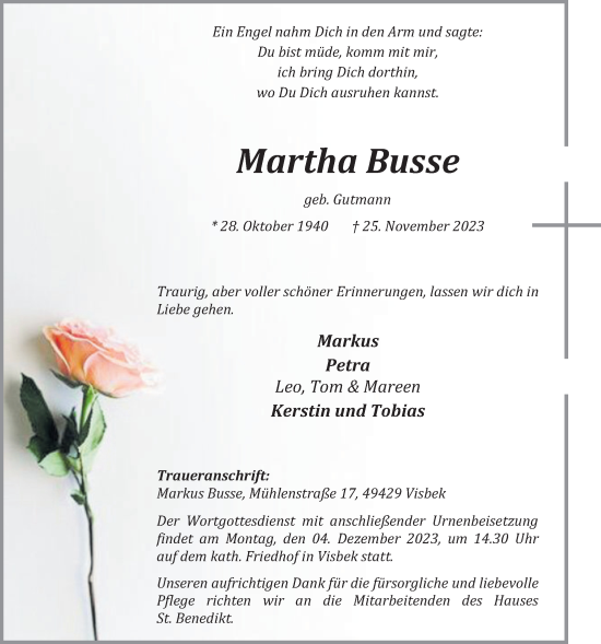 Anzeige von Martha Busse von OM-Medien