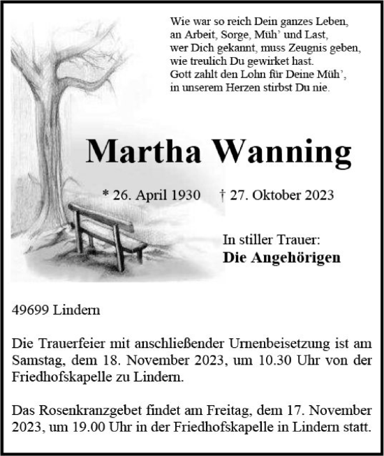 Anzeige von Martha Wanning von OM-Medien