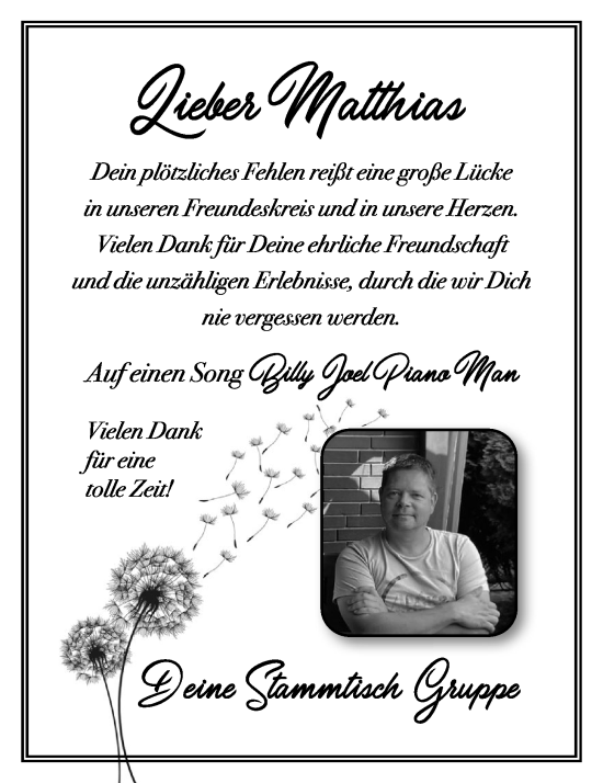 Anzeige von Matthias Kaley von OM-Medien