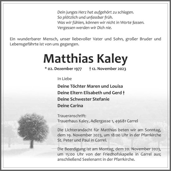 Anzeige von Matthias Kaley von OM-Medien