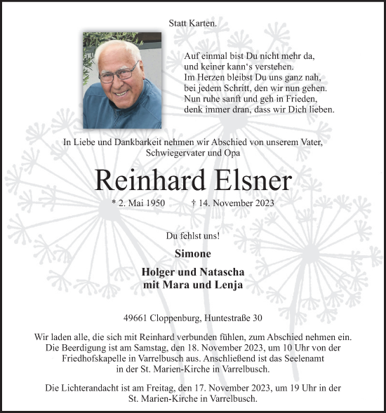 Anzeige von Reinhard Elsner von OM-Medien