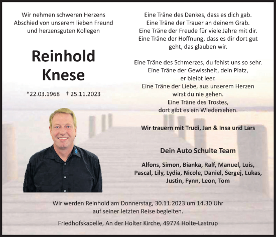 Anzeige von Reinhold Knese von OM-Medien