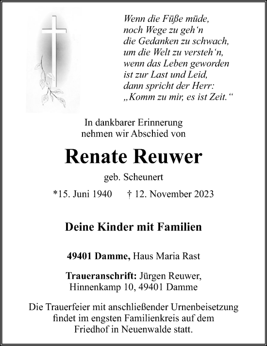 Anzeige von Renate Reuwer von OM-Medien