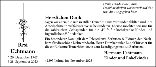 Anzeige von Resi Uchtmann von OM-Medien