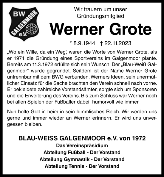 Anzeige von Werner Grote von OM-Medien