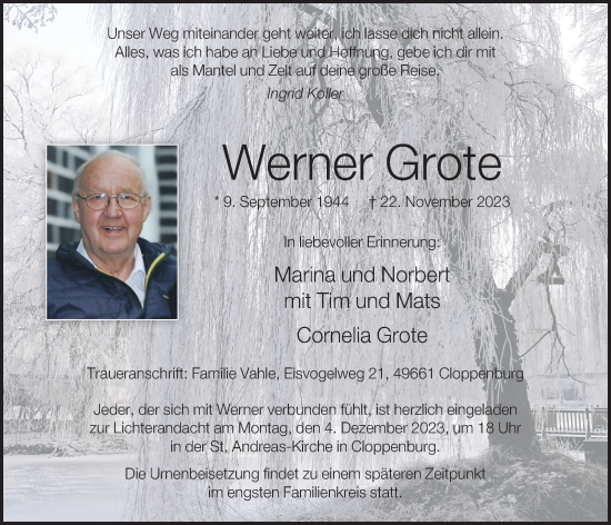 Anzeige von Werner Grote von OM-Medien