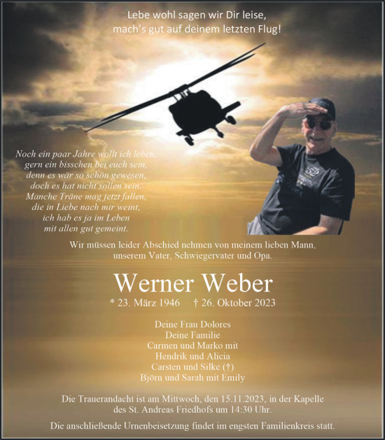 Anzeige von Werner Weber von OM-Medien