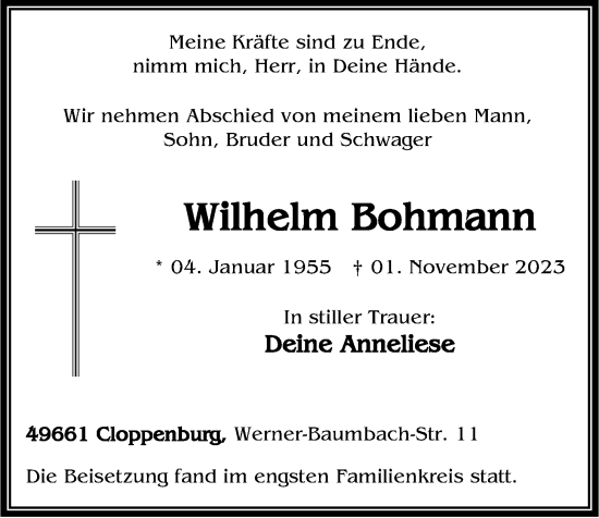 Anzeige von Wilhelm Bohmann von OM-Medien