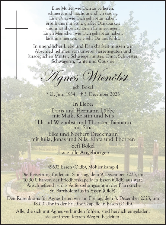 Anzeige von Agnes Wienöbst von OM-Medien