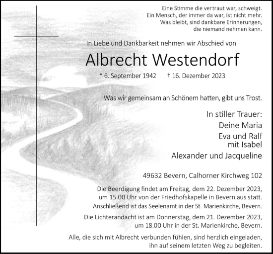 Anzeige von Albrecht Westendorf von OM-Medien
