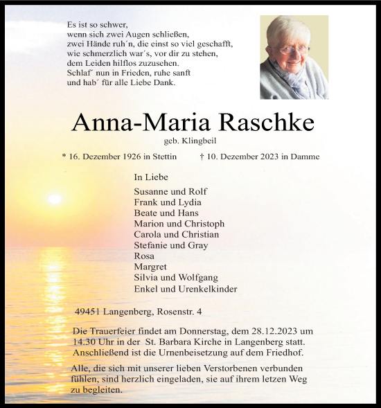 Anzeige von Anna-Maria Raschke von OM-Medien