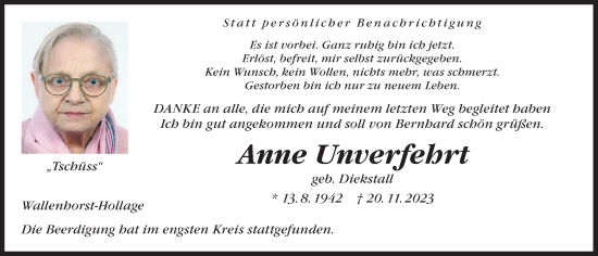 Anzeige von Anne Unverfehrt von OM-Medien