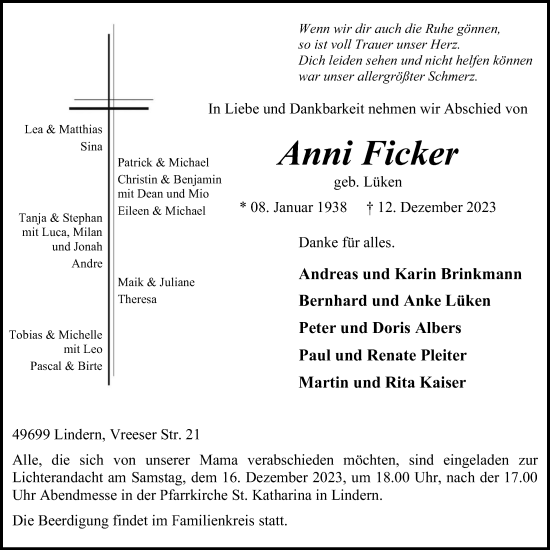 Anzeige von Anni Ficker von OM-Medien