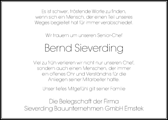 Anzeige von Bernd Sieverding von OM-Medien